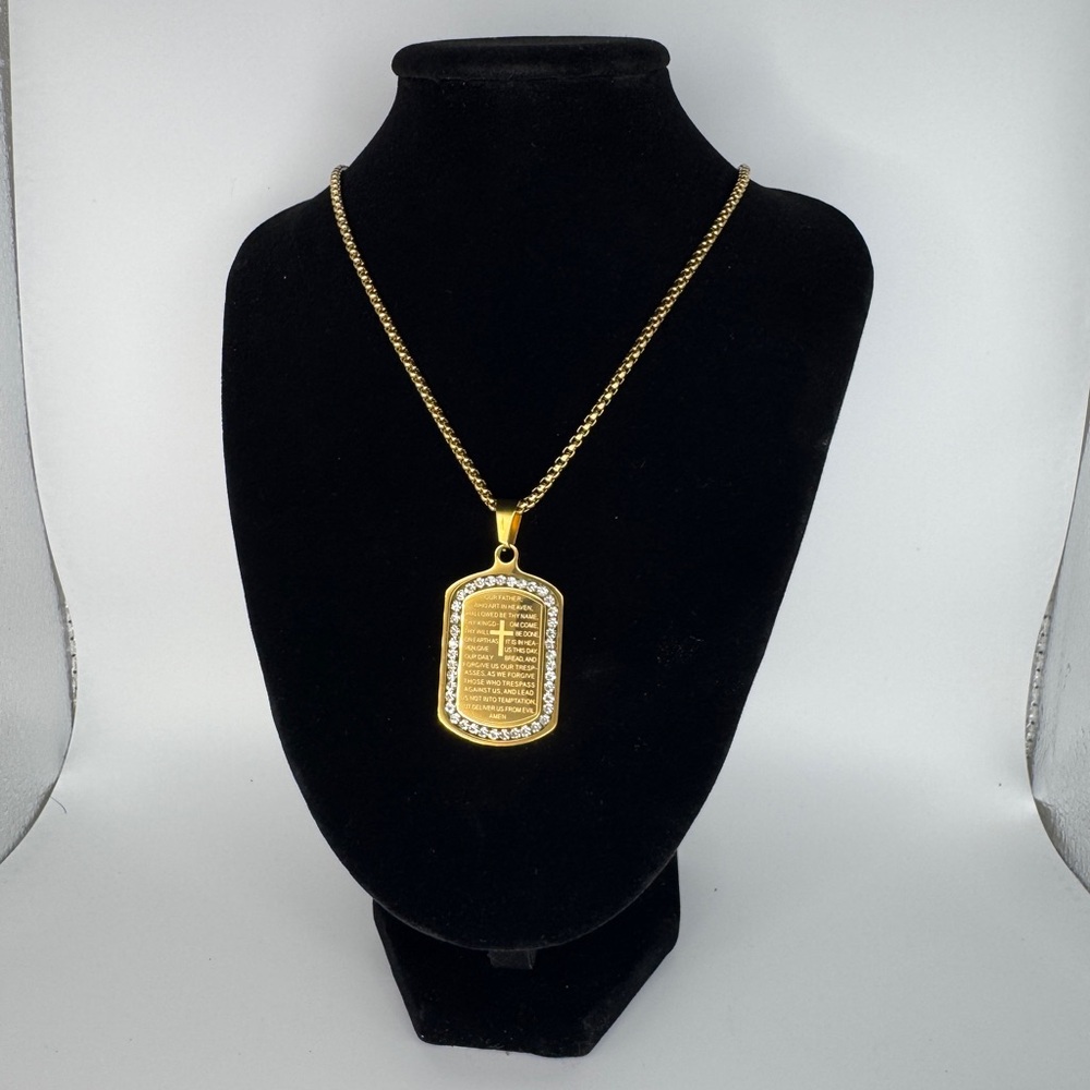 Gold Dog Tag Pendant Necklace - Gold Chain